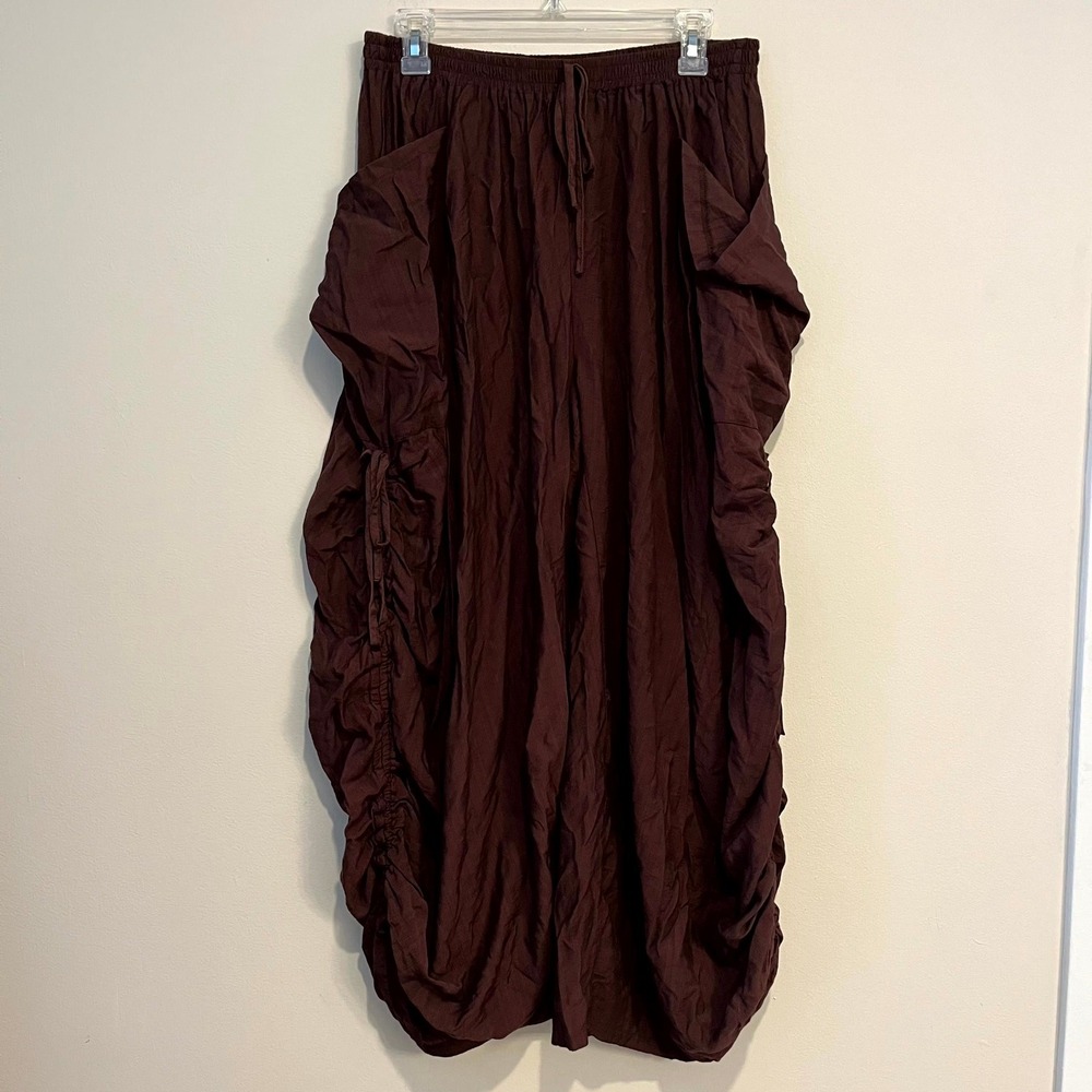Brown Bohemian Pants Lagenlook Ruched Drawstring Boho Goblin Fairy Womens 0XL